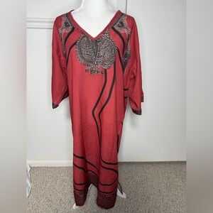 Bonne journée Dark Red and Black Patterned Maxi Dress size XL